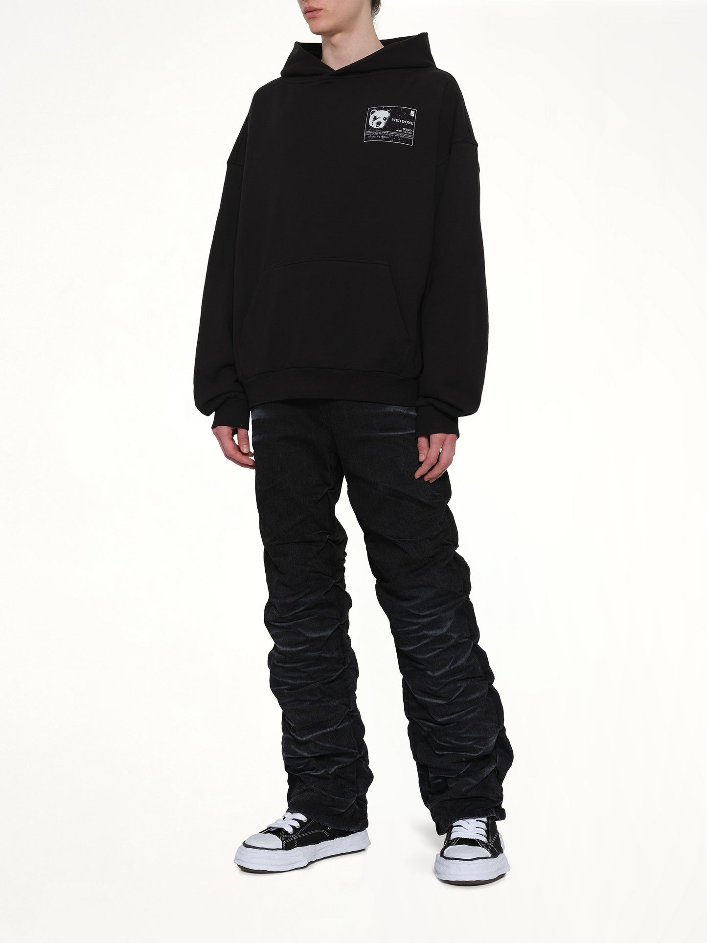 Textured Fold Denim Jeans in Black