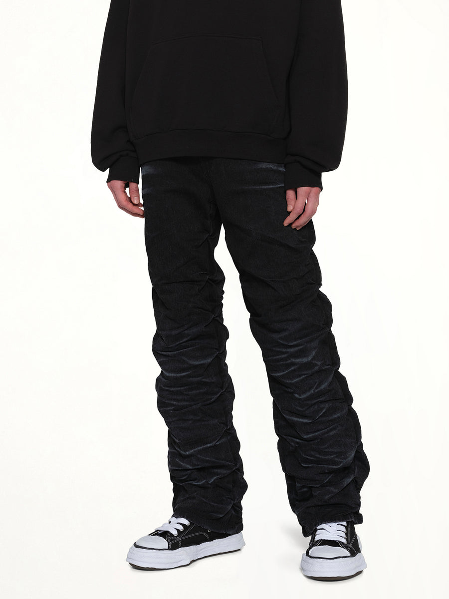 Textured Fold Denim Jeans in Black