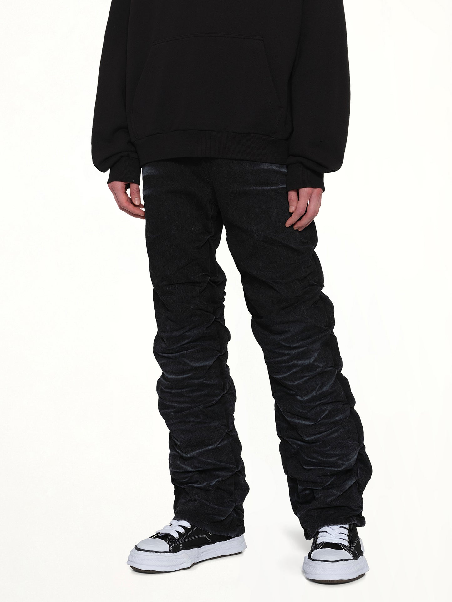 Textured Fold Denim Jeans in Black