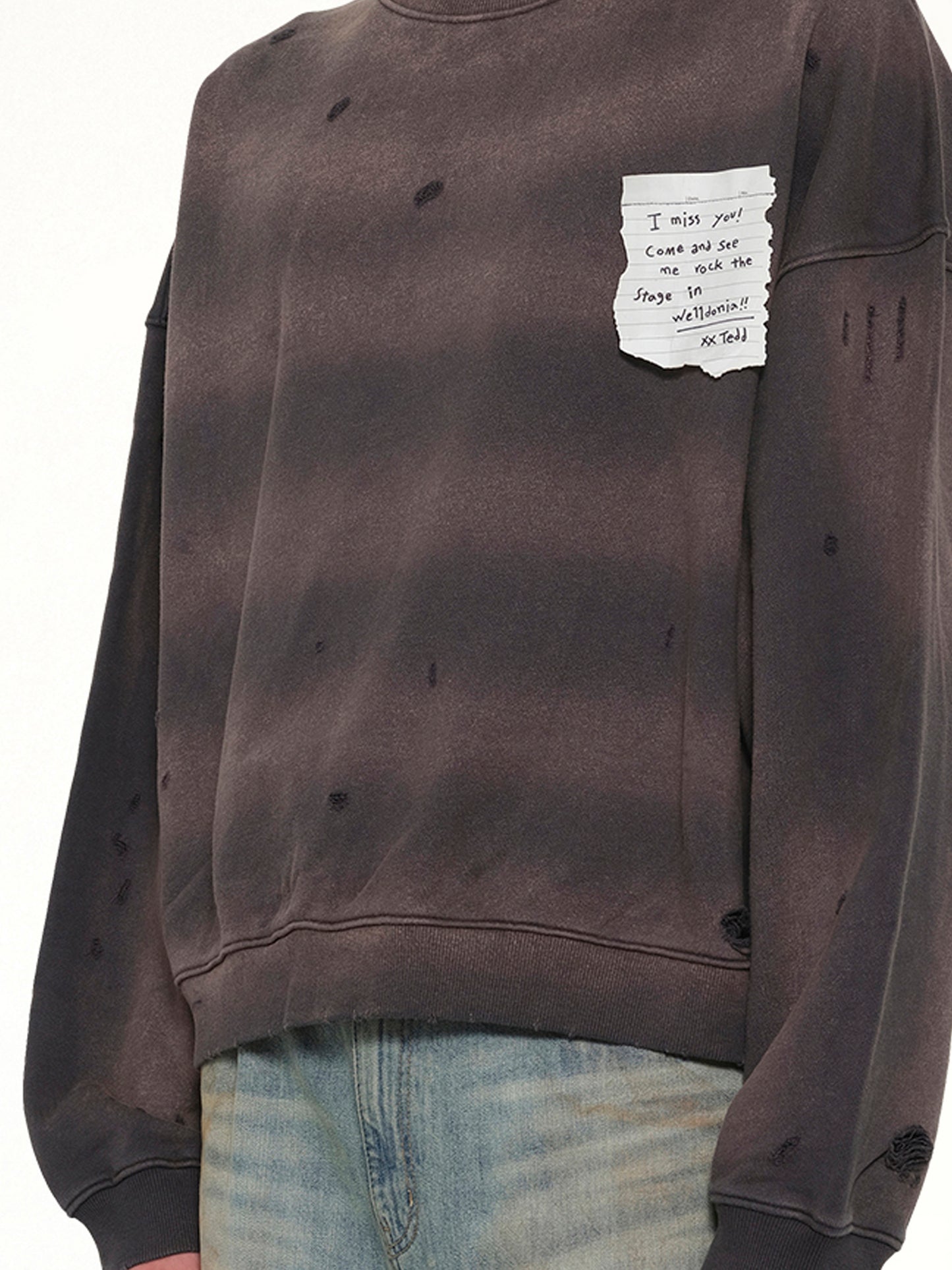 Paper Note Grunge Sweatshirt in Charcoal