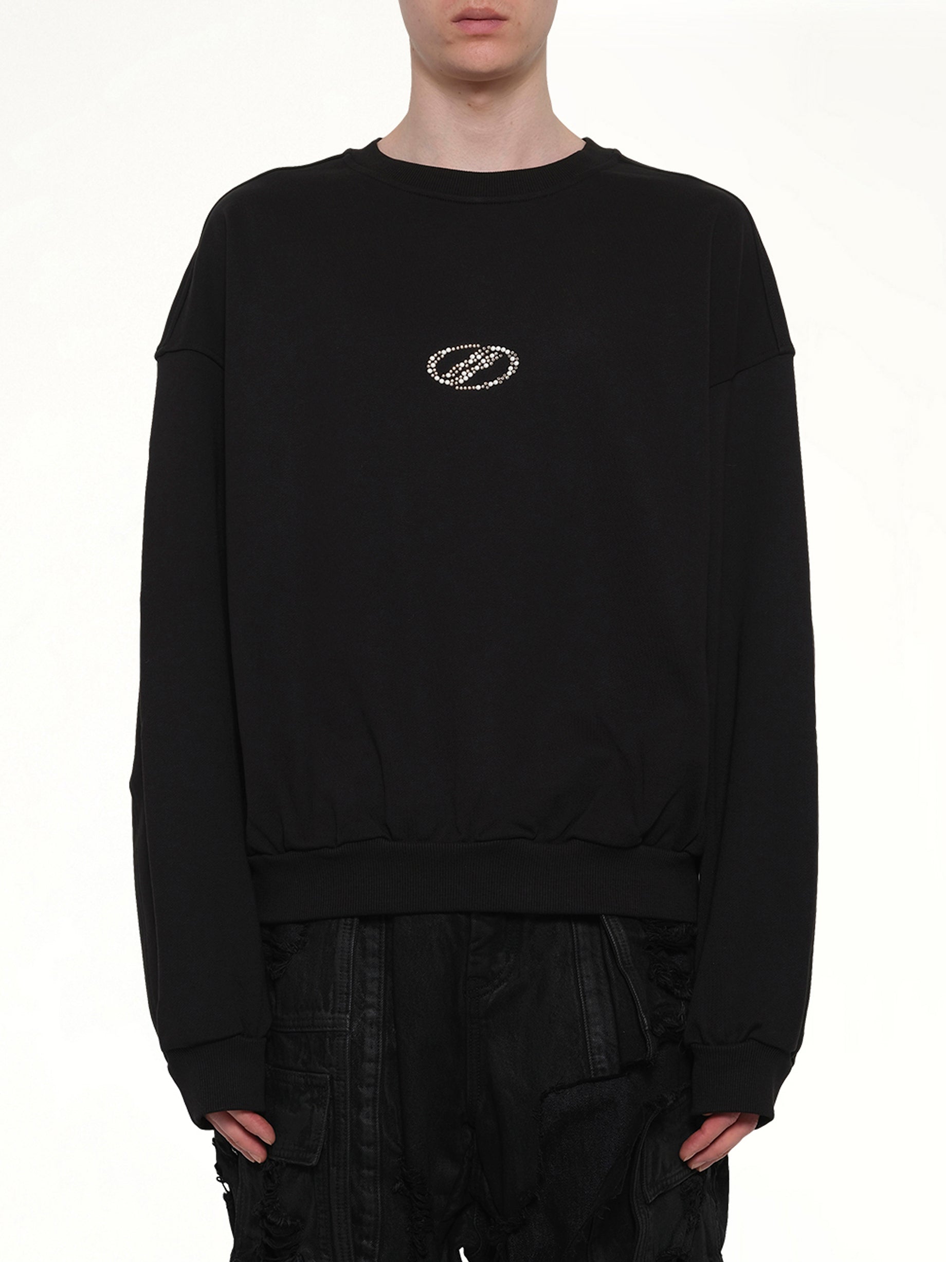 Rhinestone Balloon-Fit Sweatshirt in Black