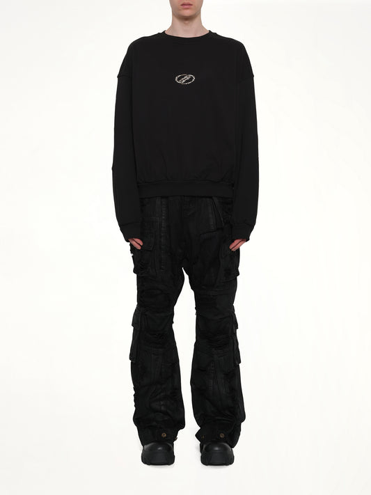 Rhinestone Balloon-Fit Sweatshirt in Black