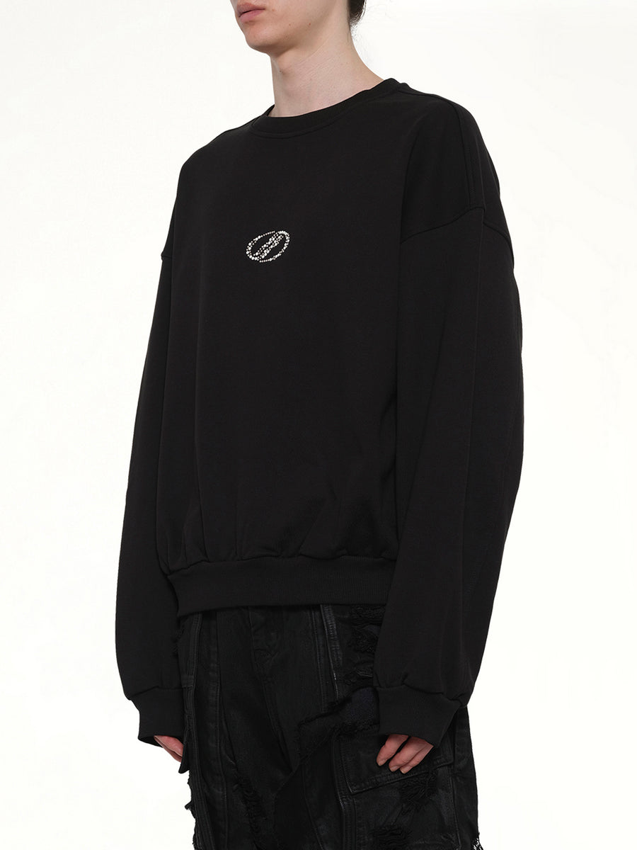 Rhinestone Balloon-Fit Sweatshirt in Black