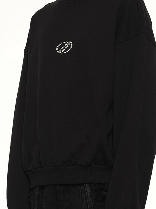 Rhinestone Balloon-Fit Sweatshirt in Black