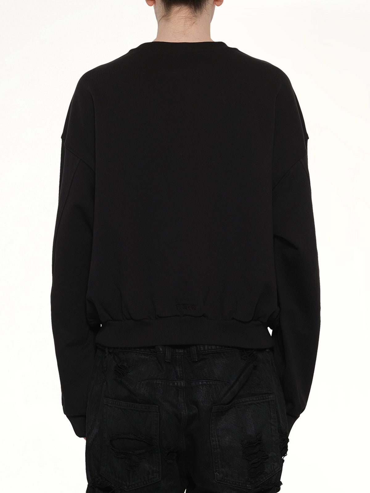 Rhinestone Balloon-Fit Sweatshirt in Black