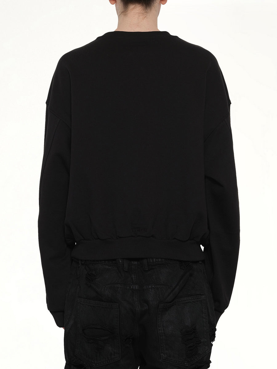 Rhinestone Balloon-Fit Sweatshirt in Black