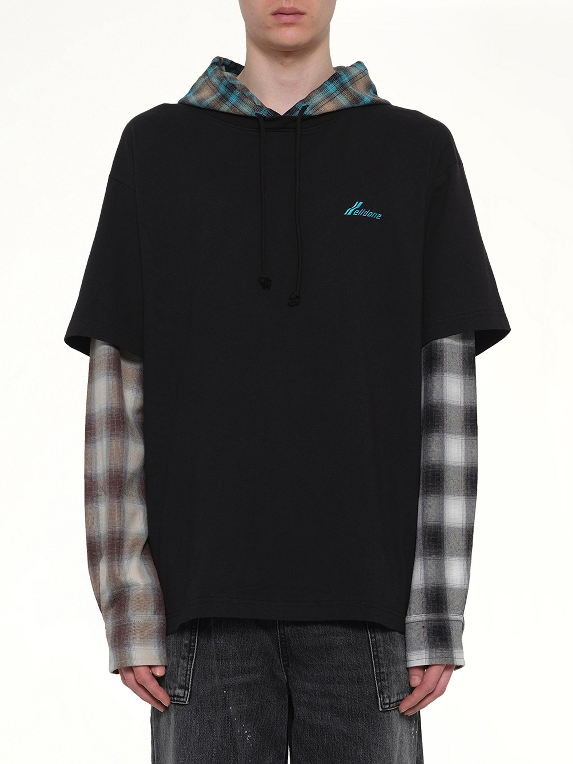 Checkered Patch Long-Sleeved T-Shirt in Black