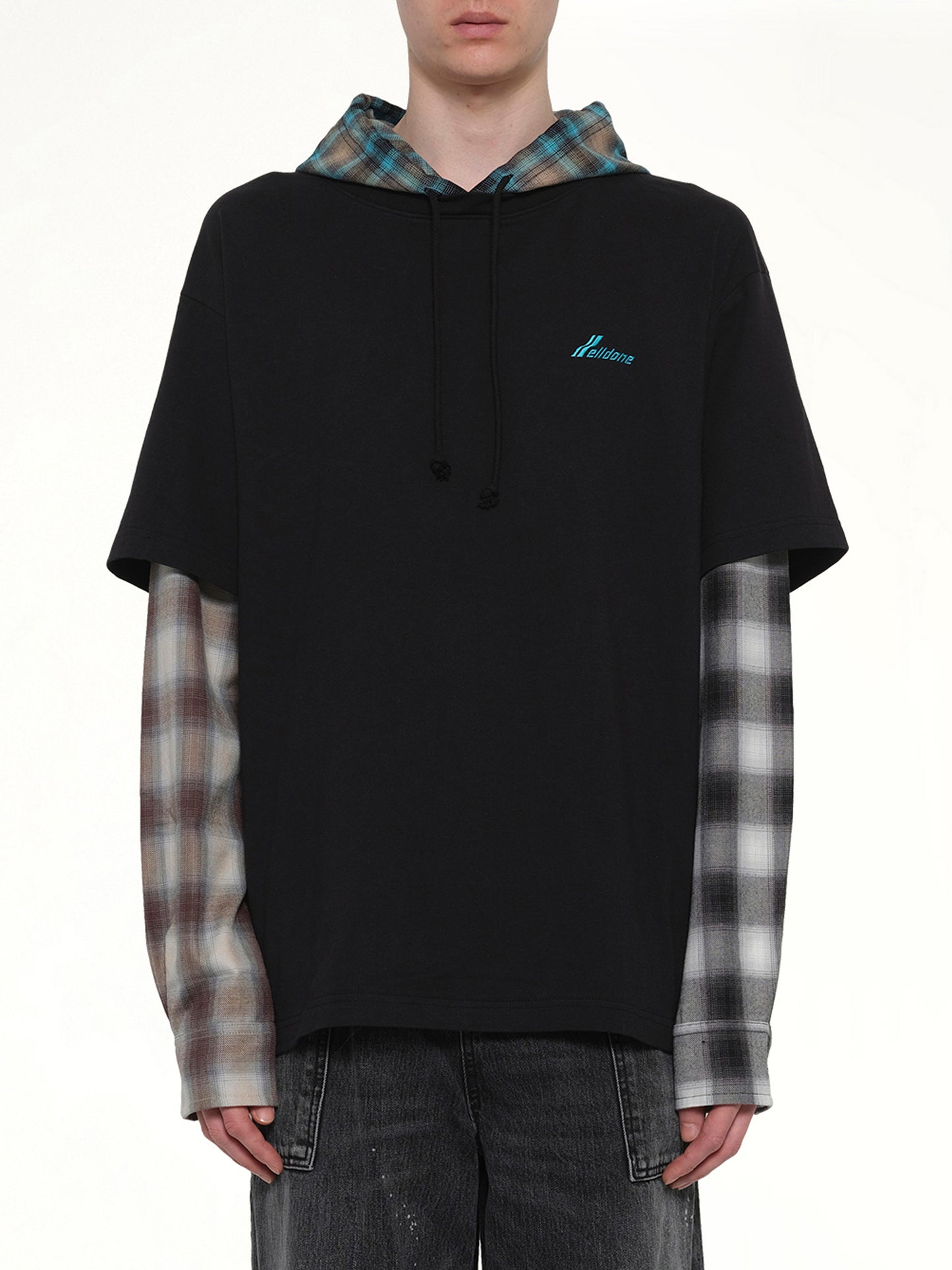 Checkered Patch Long-Sleeved T-Shirt in Black