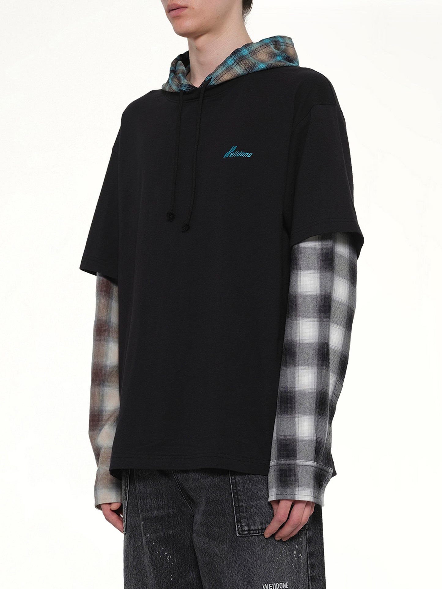 Checkered Patch Long-Sleeved T-Shirt in Black