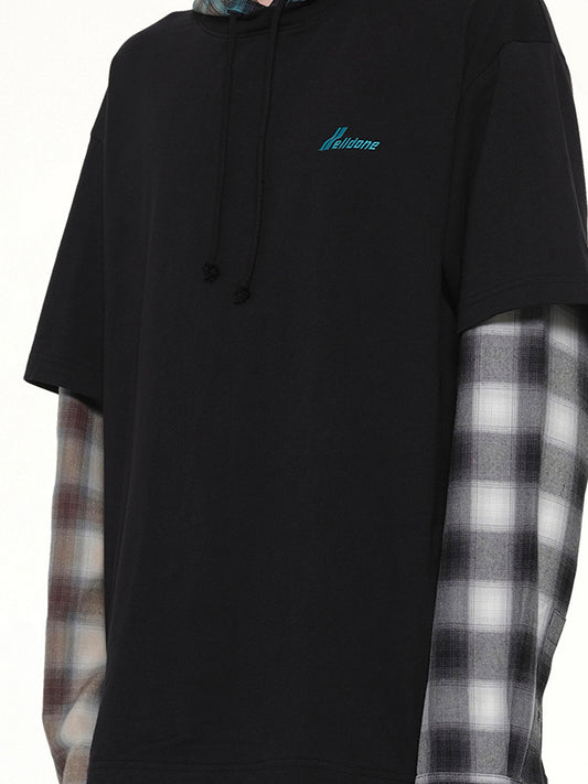 Checkered Patch Long-Sleeved T-Shirt in Black
