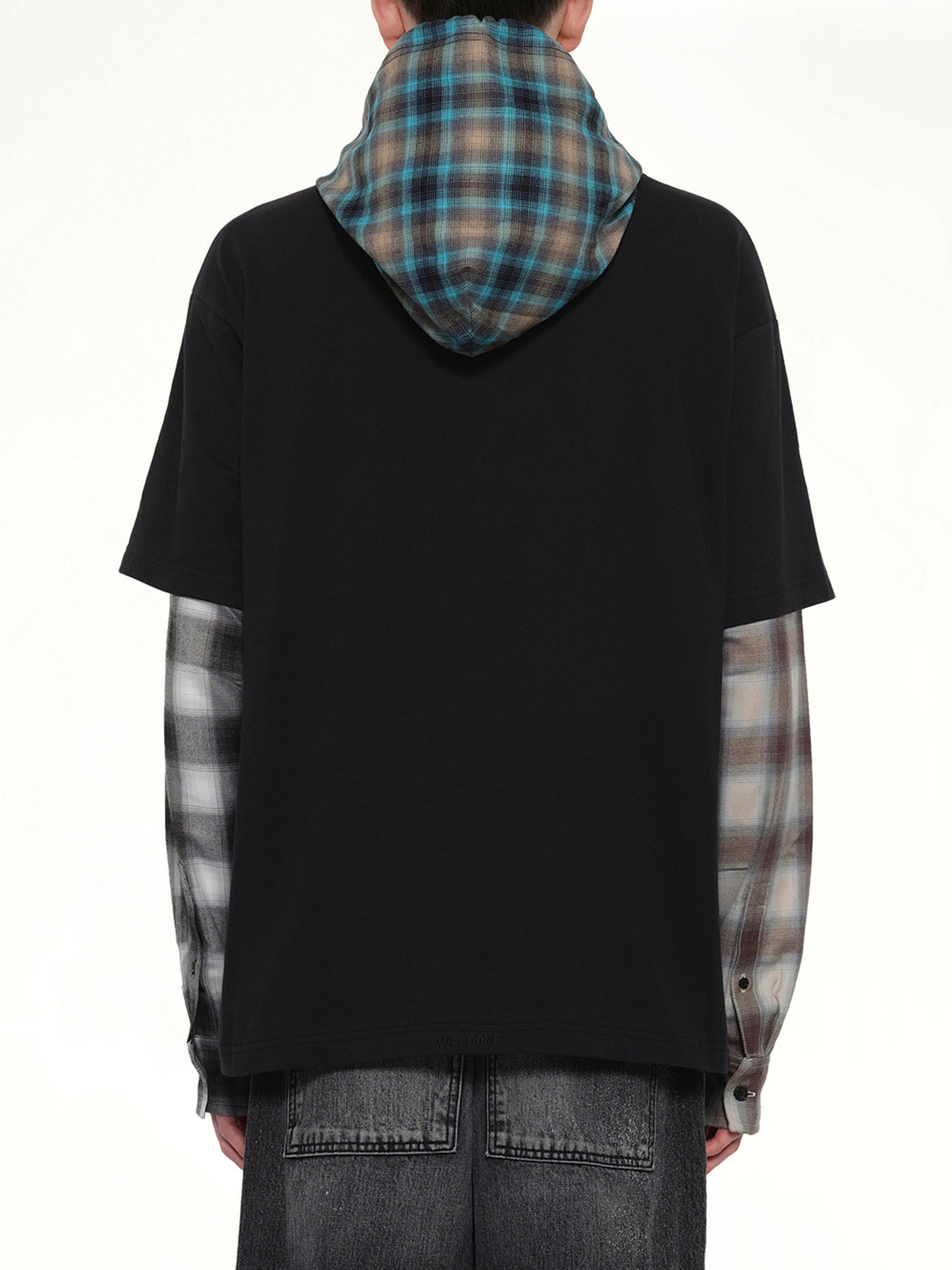 Checkered Patch Long-Sleeved T-Shirt in Black