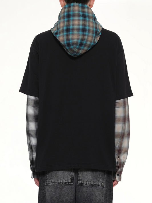 Checkered Patch Long-Sleeved T-Shirt in Black