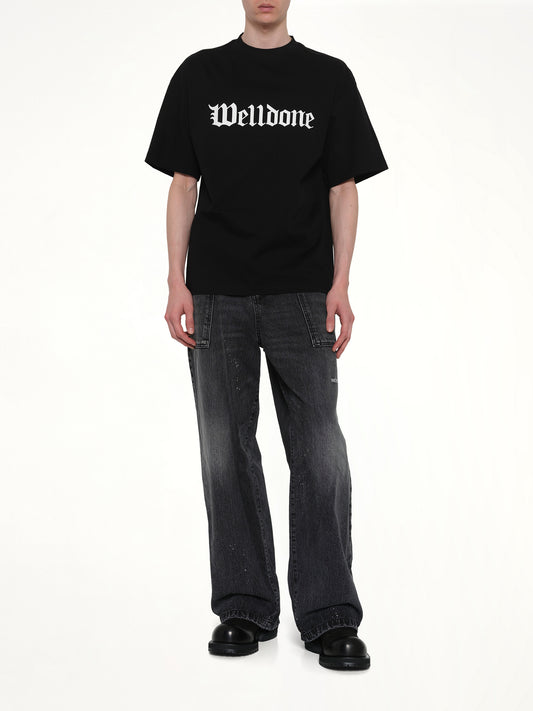 Gothic Logo Short-Sleeved T-Shirt in Black