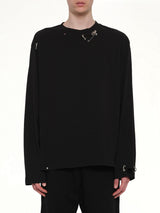 Piercing Detail Long Sleeve T-Shirt in Black