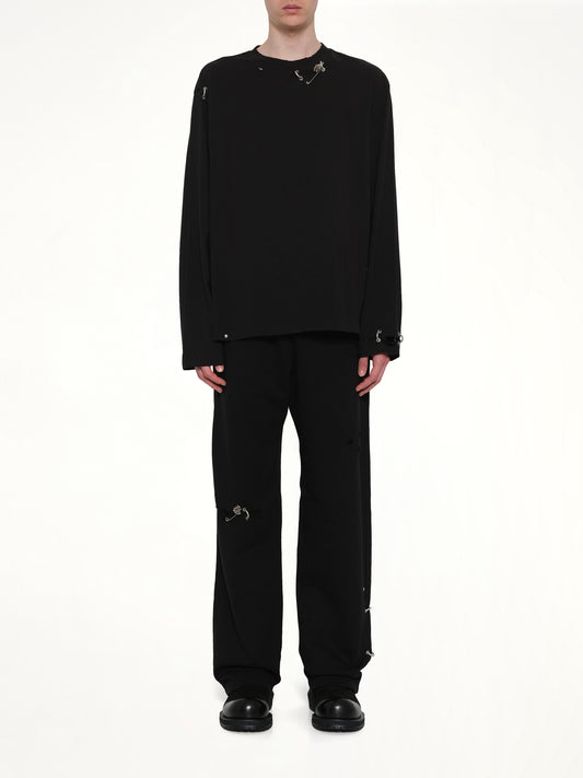 Piercing Detail Long Sleeve T-Shirt in Black