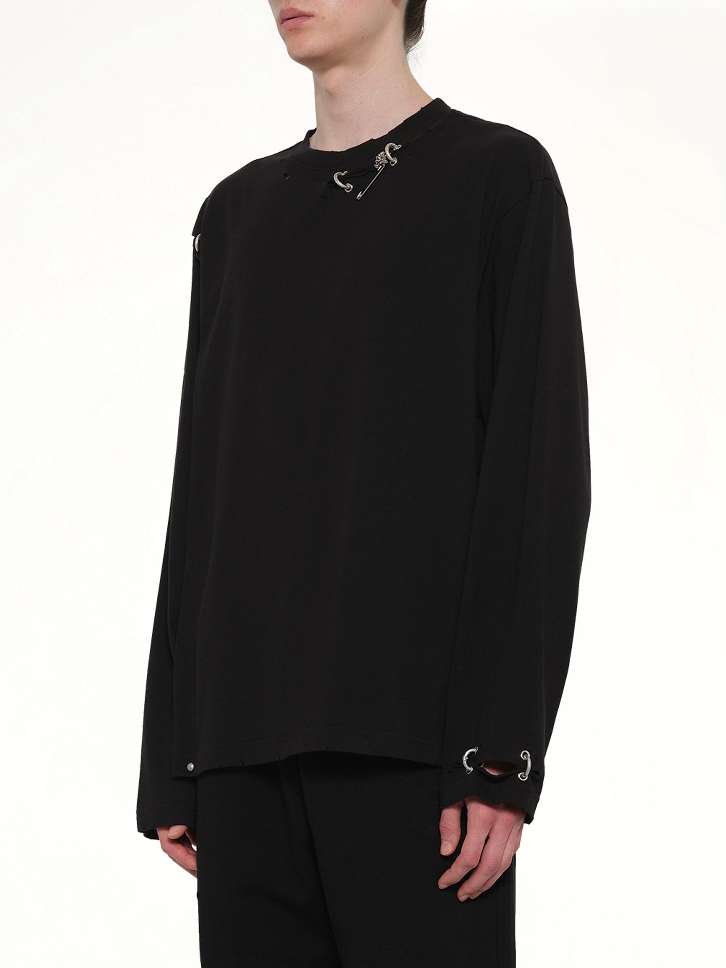 Piercing Detail Long Sleeve T-Shirt in Black