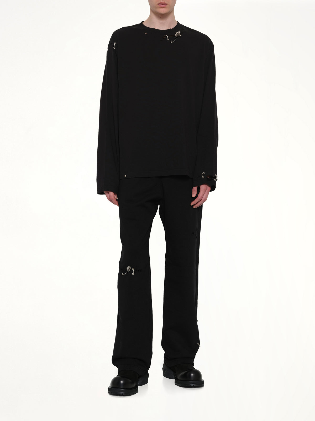 Piercing Detail Long Sleeve T-Shirt in Black