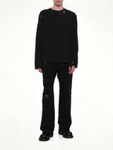 Piercing Detail Long Sleeve T-Shirt in Black