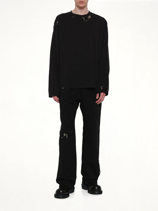 Piercing Detail Long Sleeve T-Shirt in Black