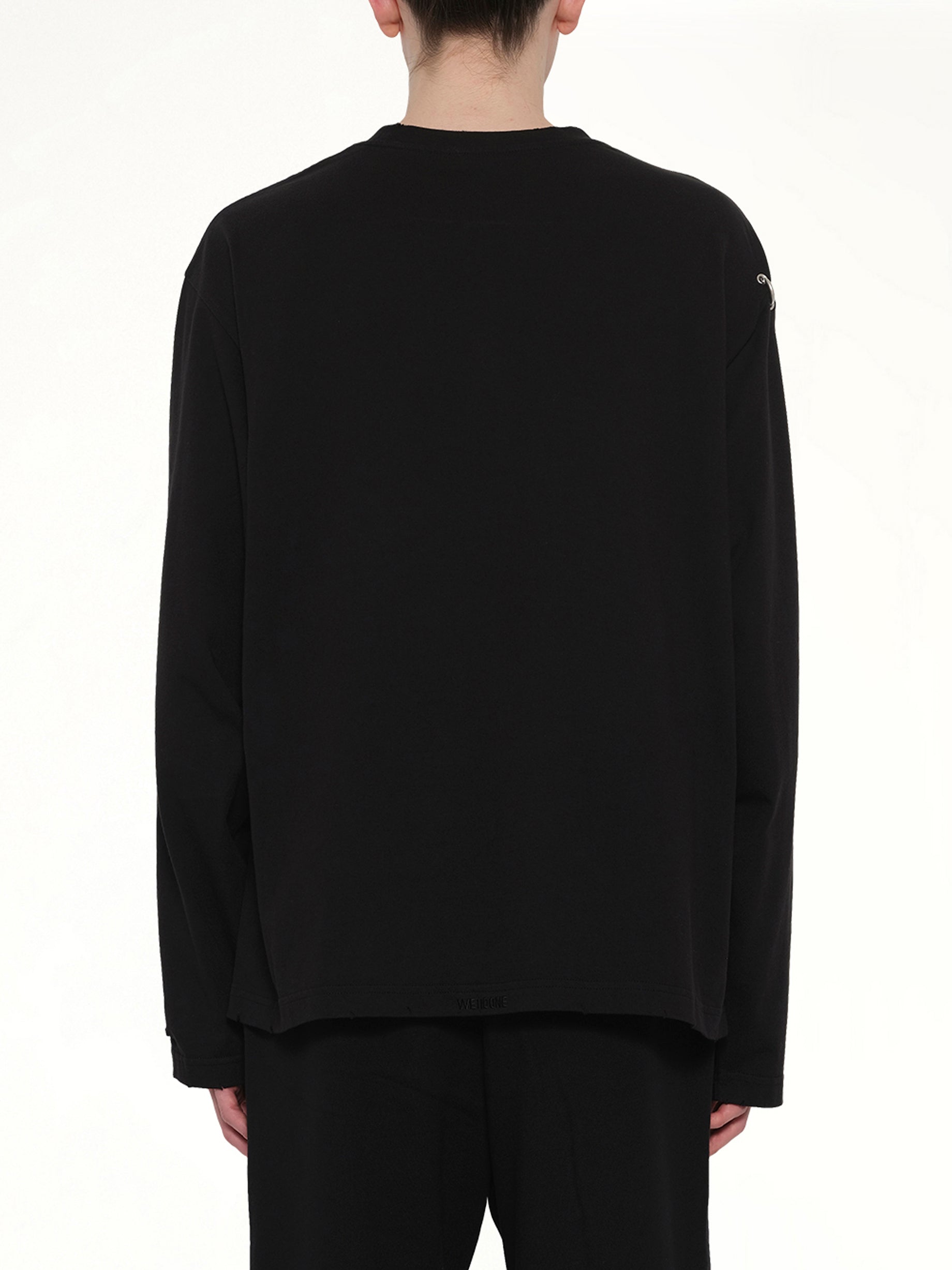 Piercing Detail Long Sleeve T-Shirt in Black