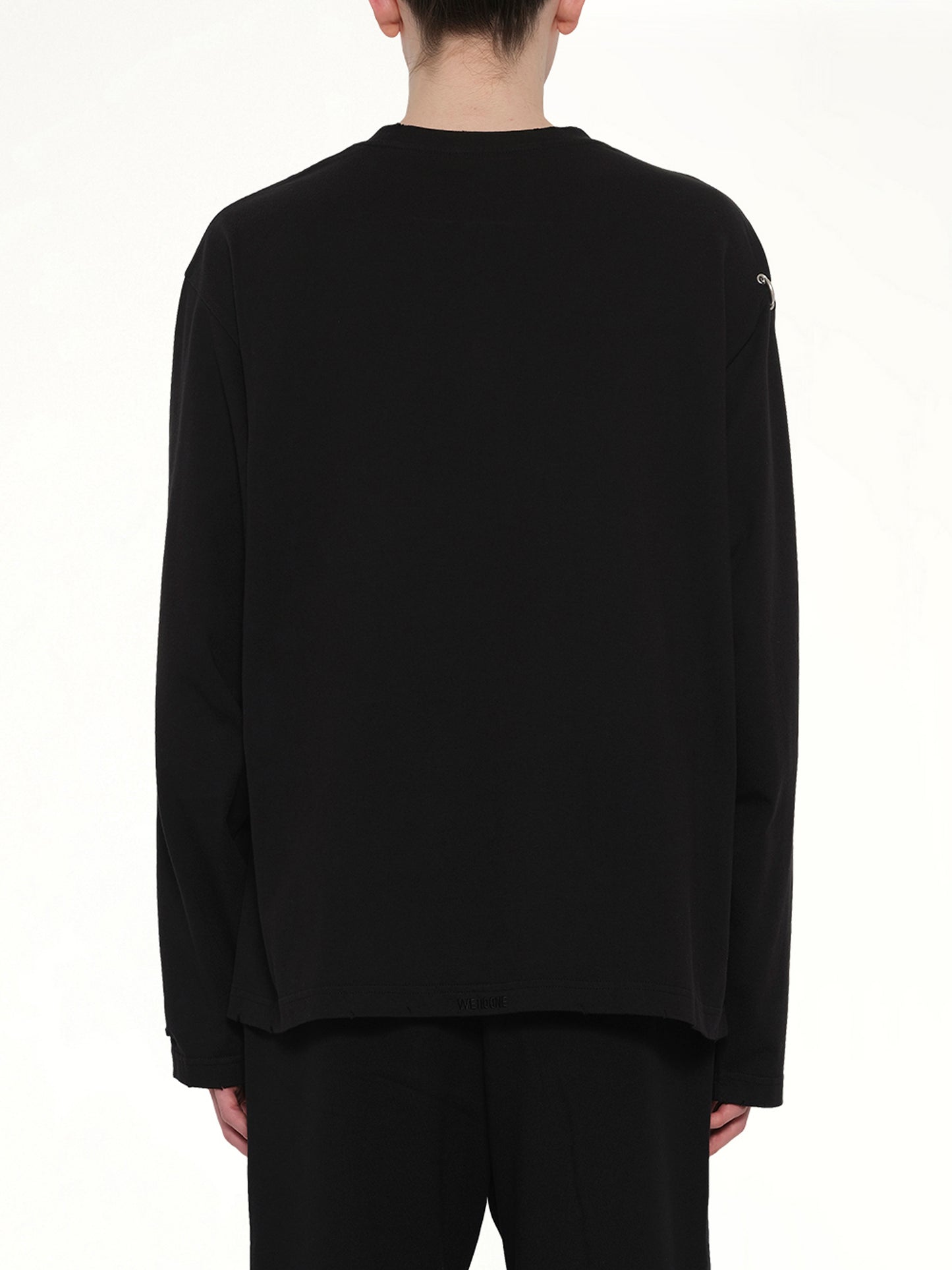 Piercing Detail Long Sleeve T-Shirt in Black