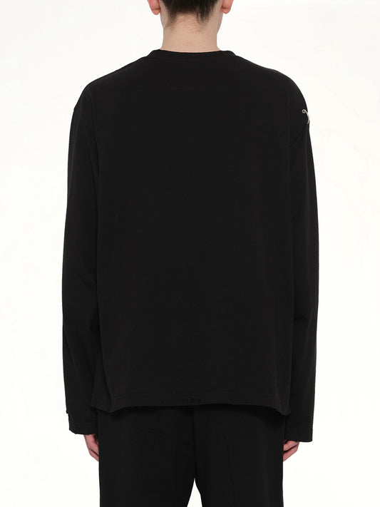 Piercing Detail Long Sleeve T-Shirt in Black