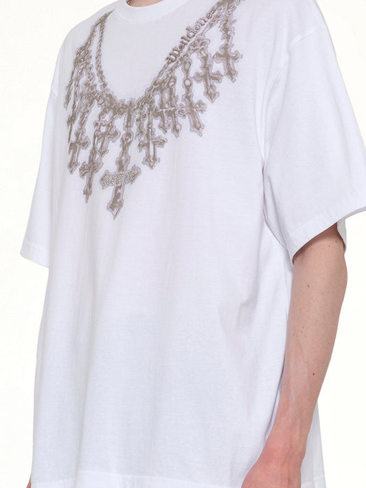 Cross Necklace T-Shirt in White