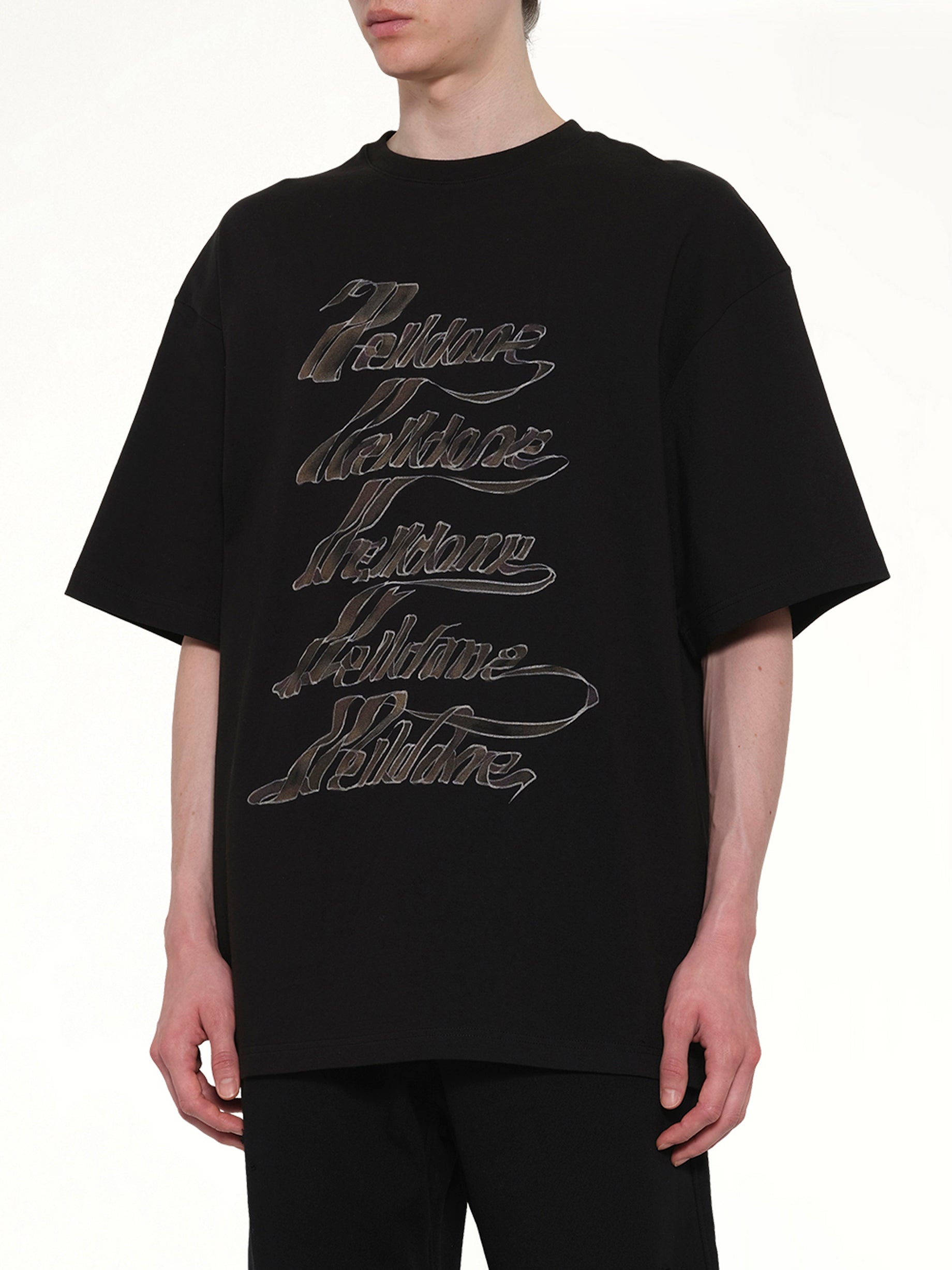 WE11DONE Ribbon Multi-Logo T-Shirt in Black Detail Shot from MARAIS