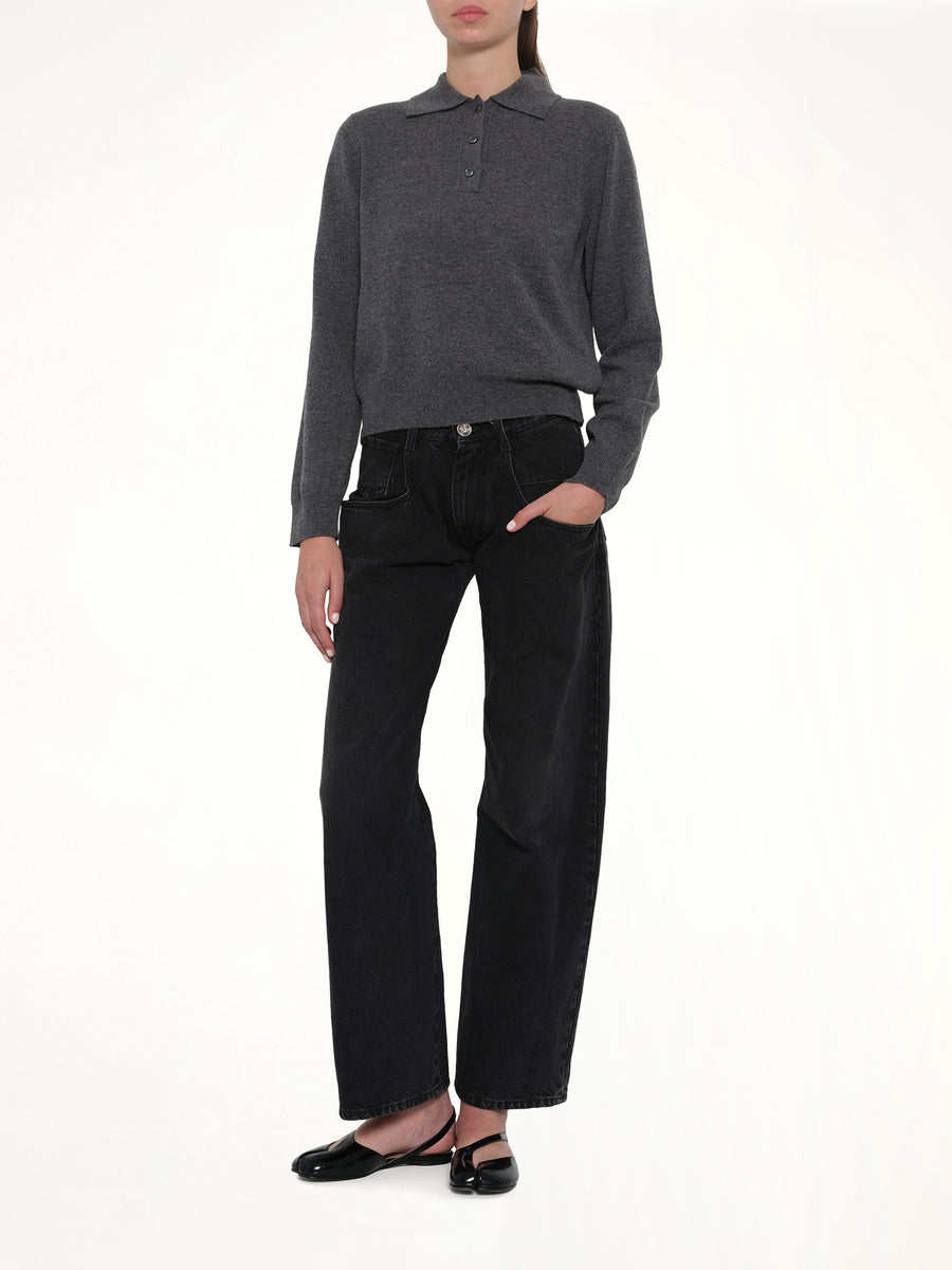 Straight Jeans with Contrasted Pockets in Black