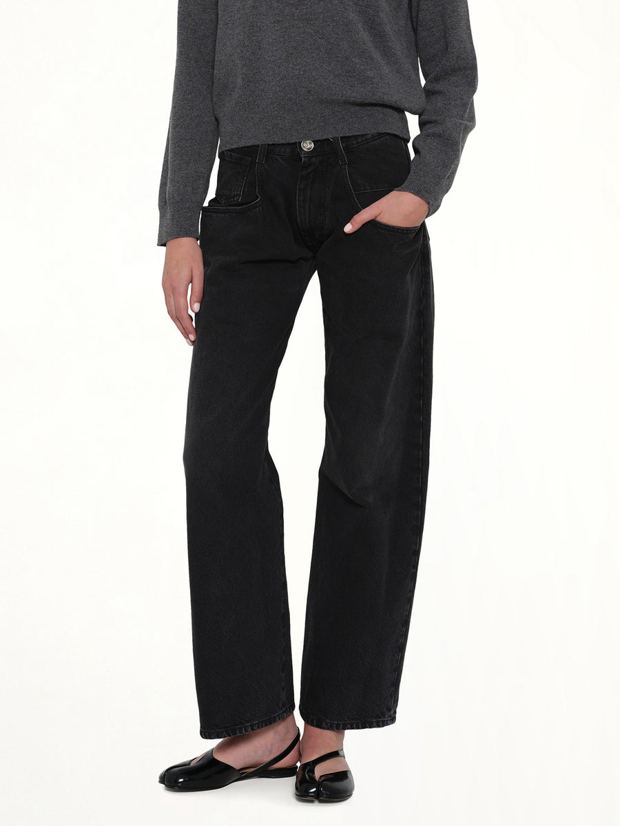 Straight Jeans with Contrasted Pockets in Black