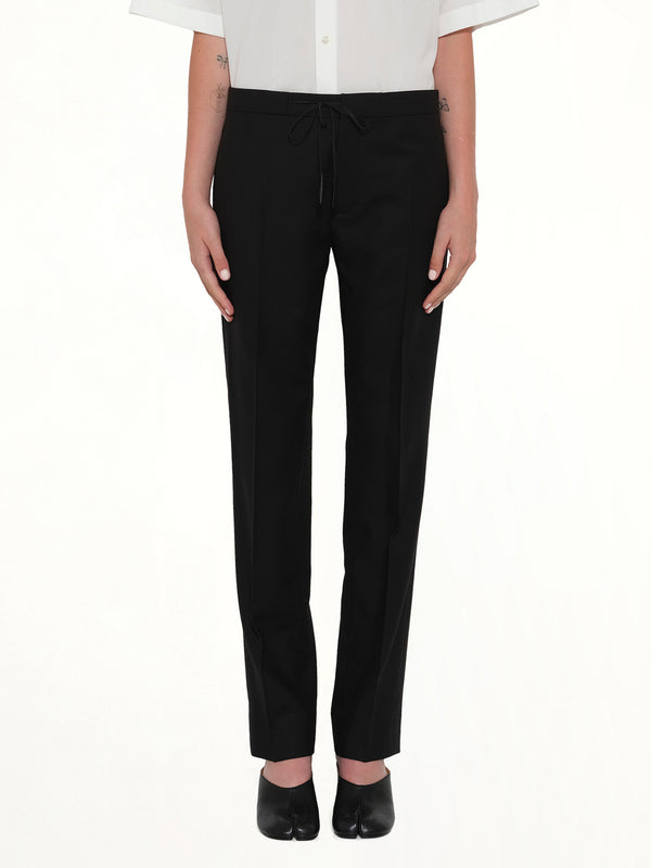 黑色羊毛法兰绒裤