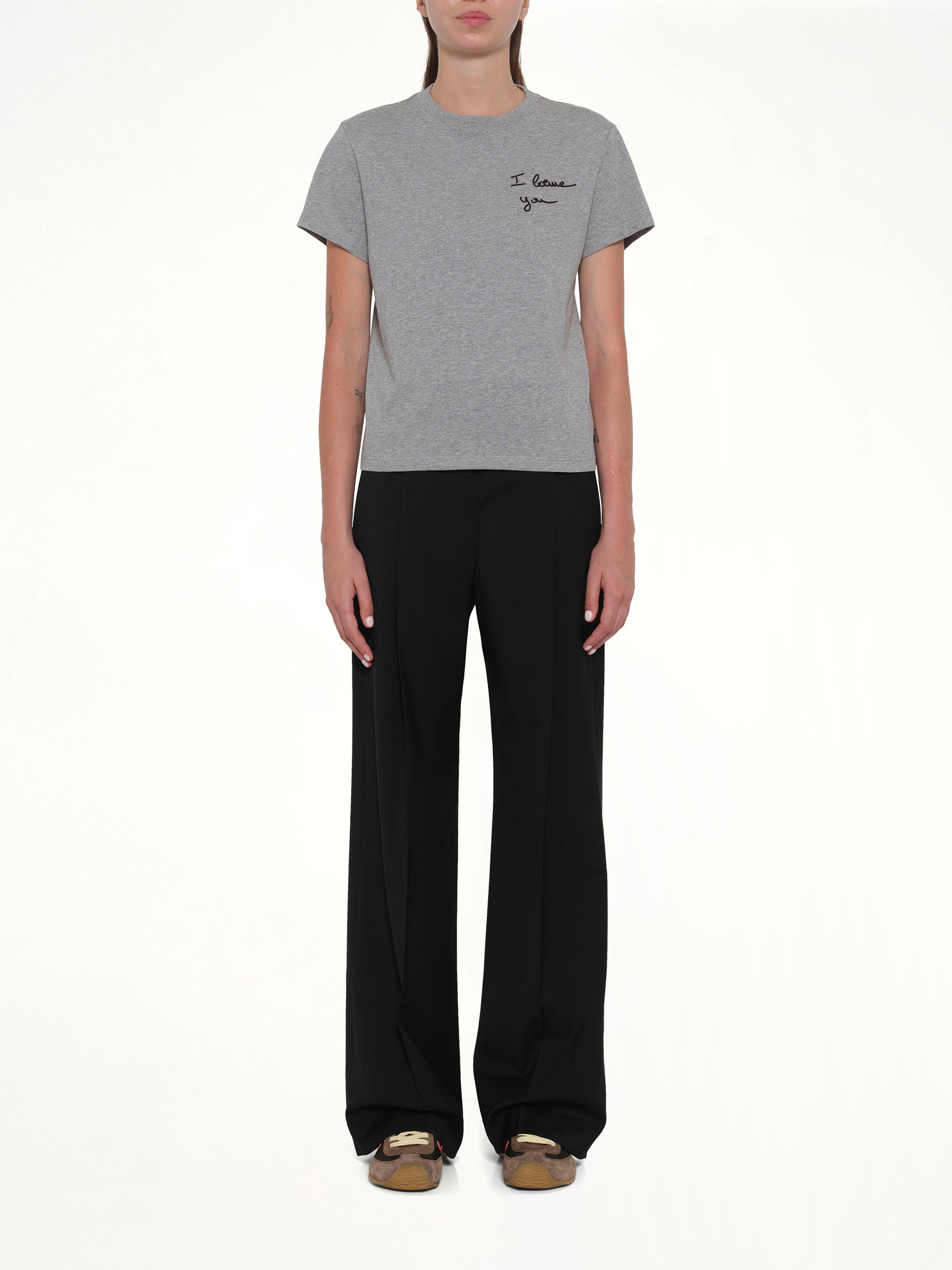 LOEWE , Regular Fit T-Shirt in Grey Melange Model View from MARAIS