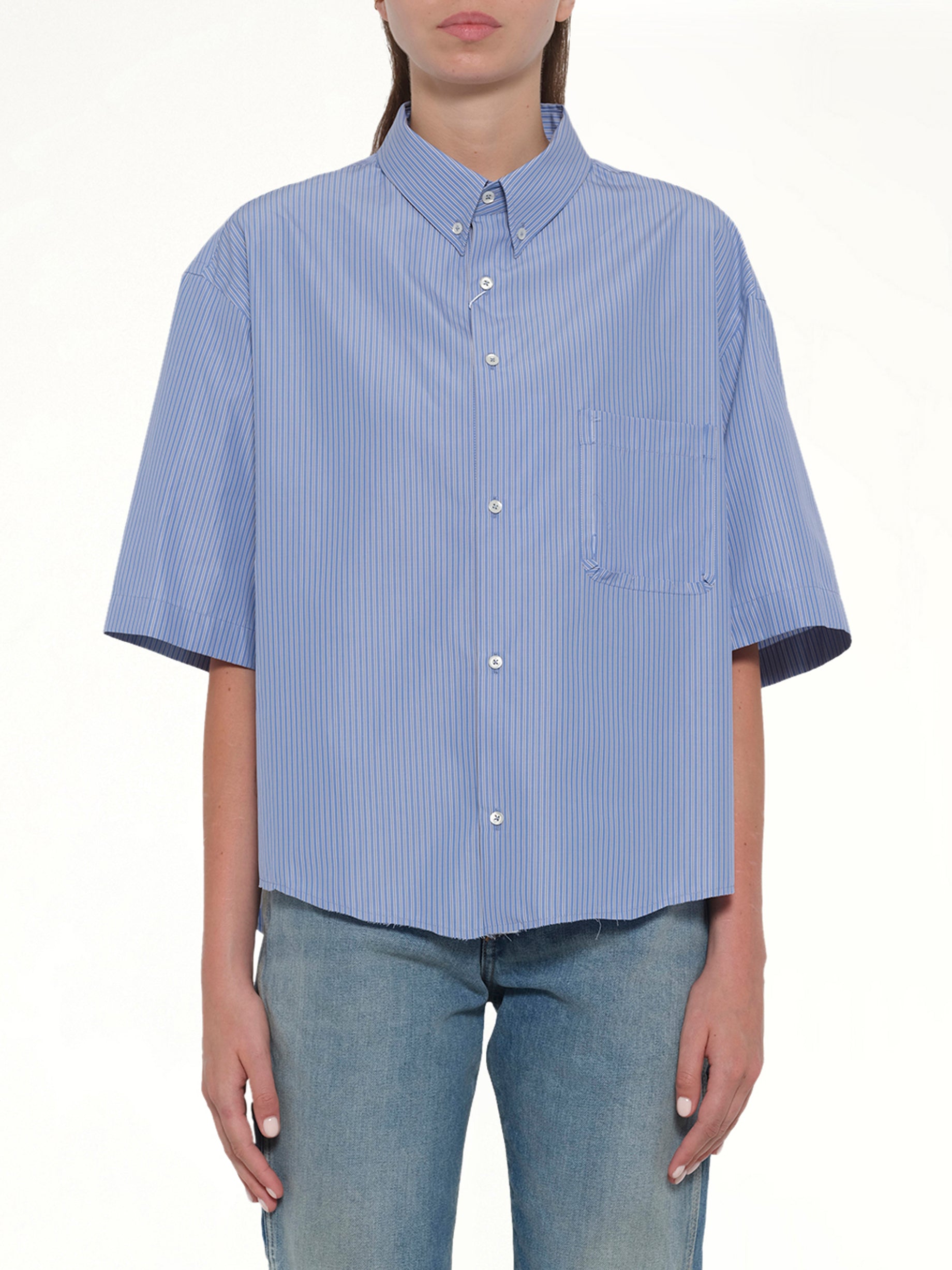 Stripe Short Sleeve Shirt in Blue/Khaki