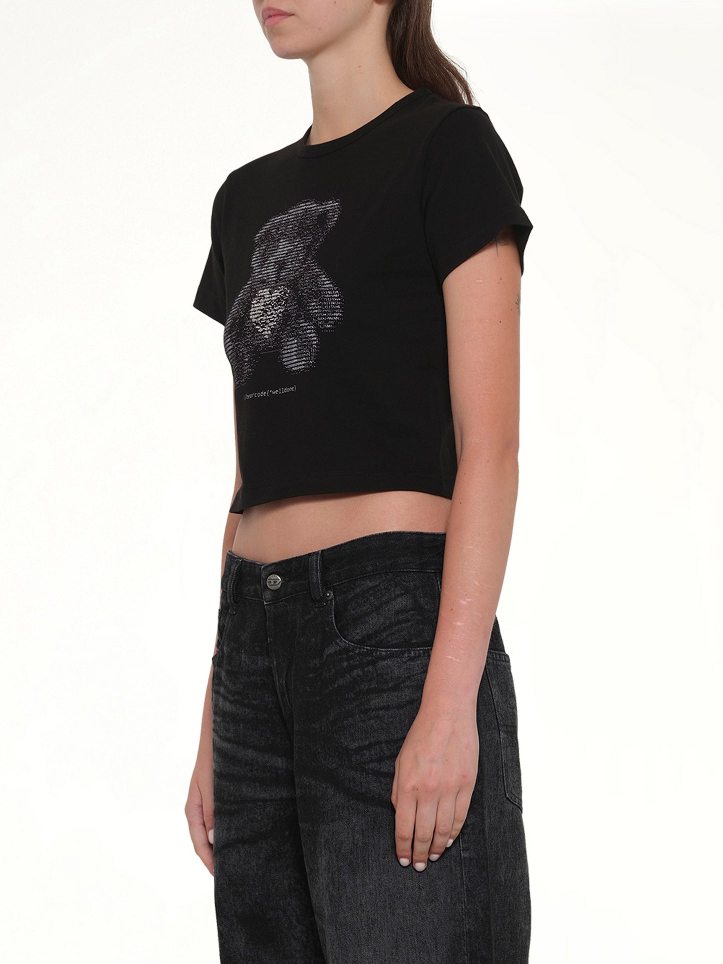 Bear Print Slim-Fit T-Shirt in Black