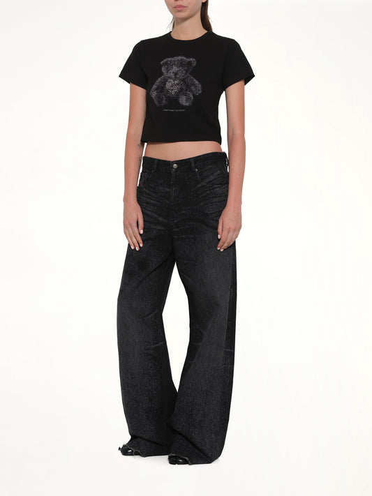 Bear Print Slim-Fit T-Shirt in Black