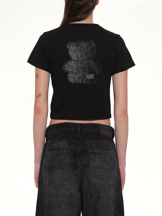 Bear Print Slim-Fit T-Shirt in Black