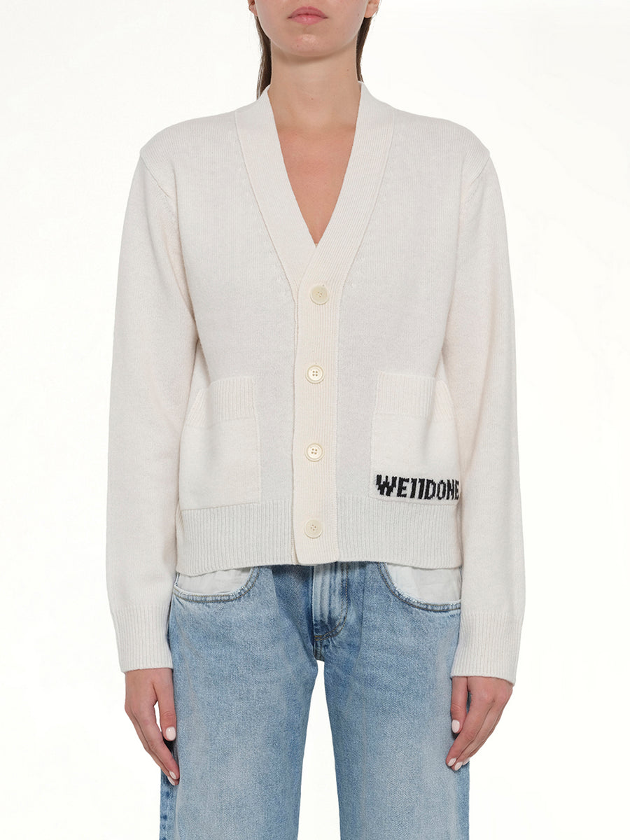 Pocket Logo Knit Cardigan in Ivory
