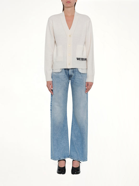 Pocket Logo Knit Cardigan in Ivory