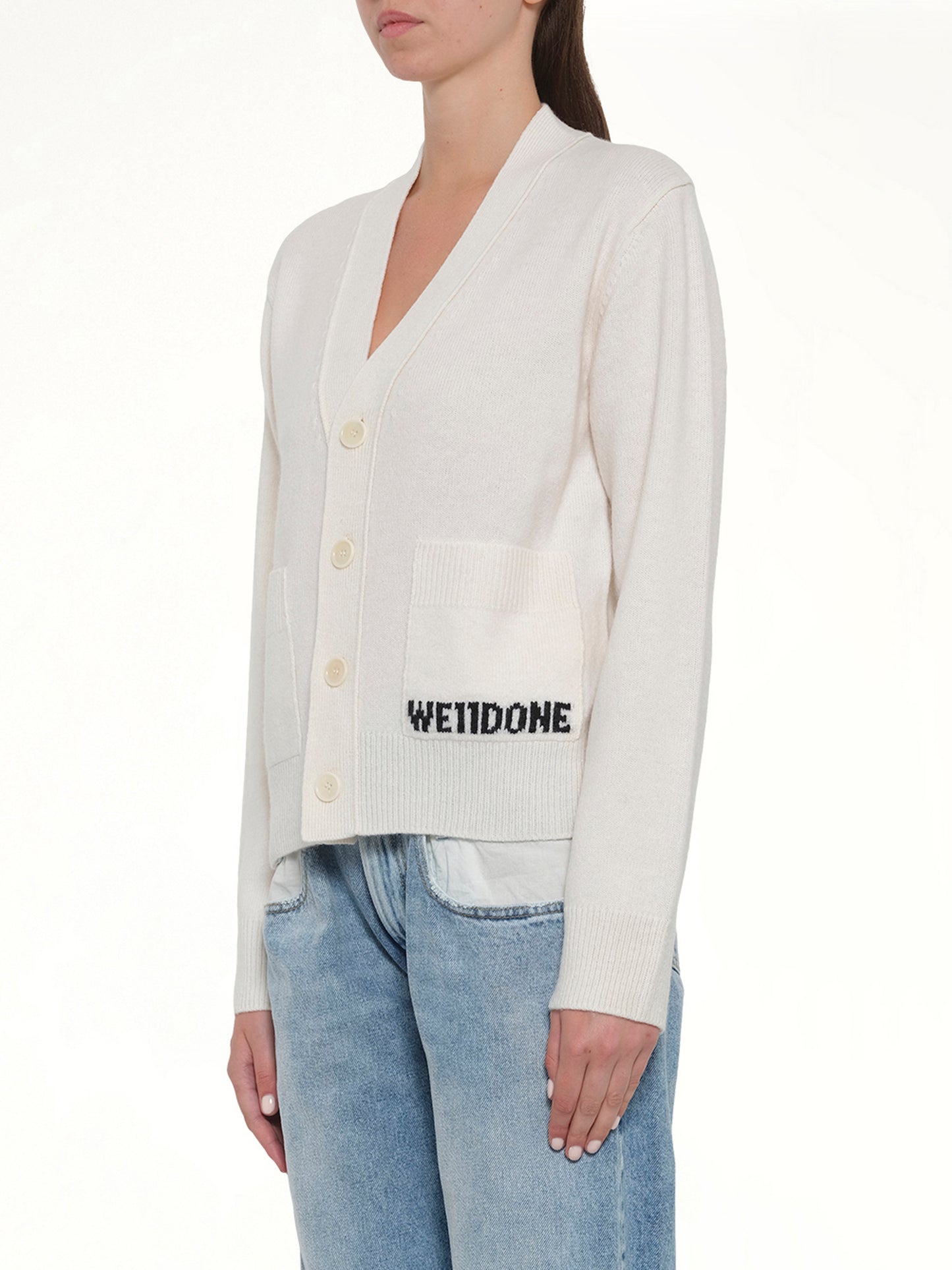 Pocket Logo Knit Cardigan in Ivory