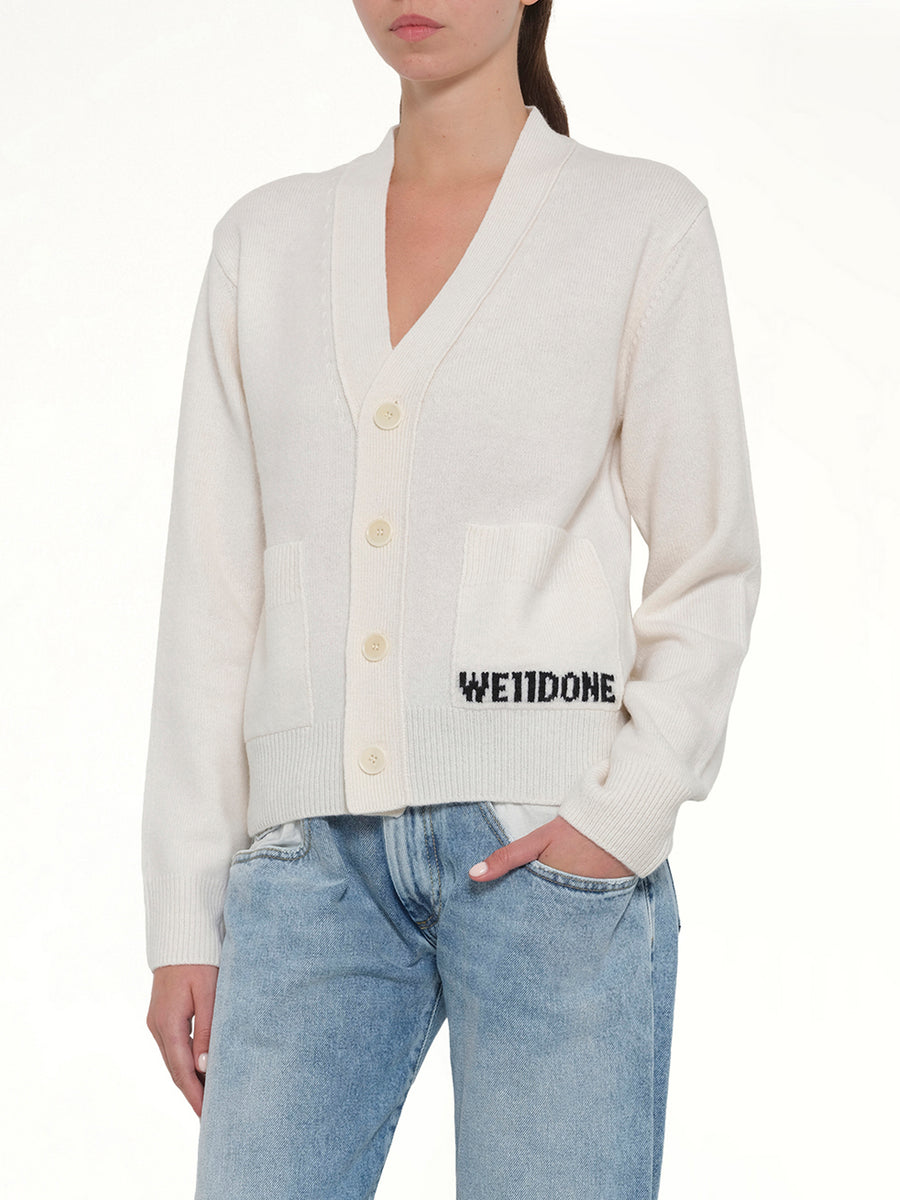 Pocket Logo Knit Cardigan in Ivory