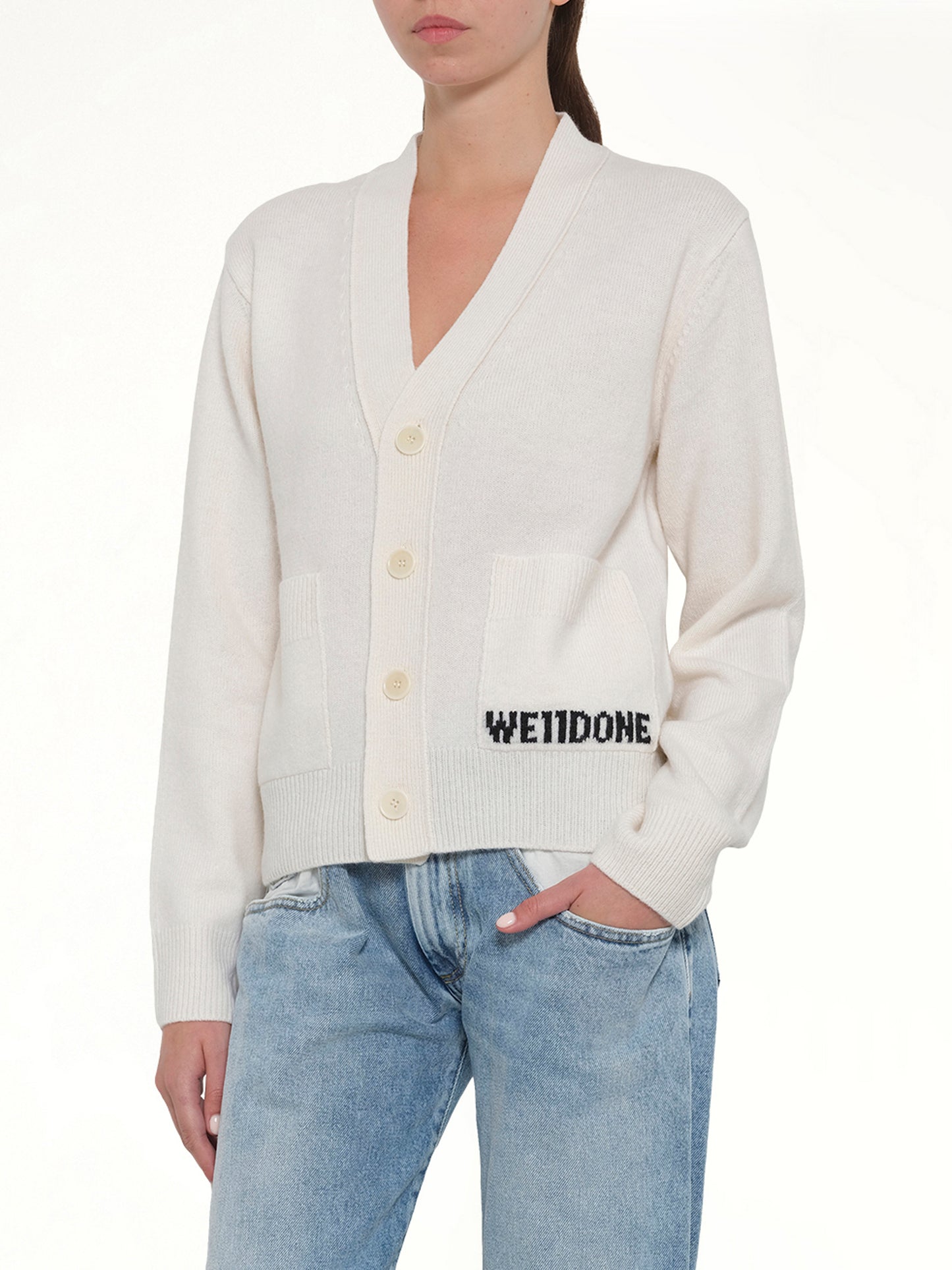 Pocket Logo Knit Cardigan in Ivory