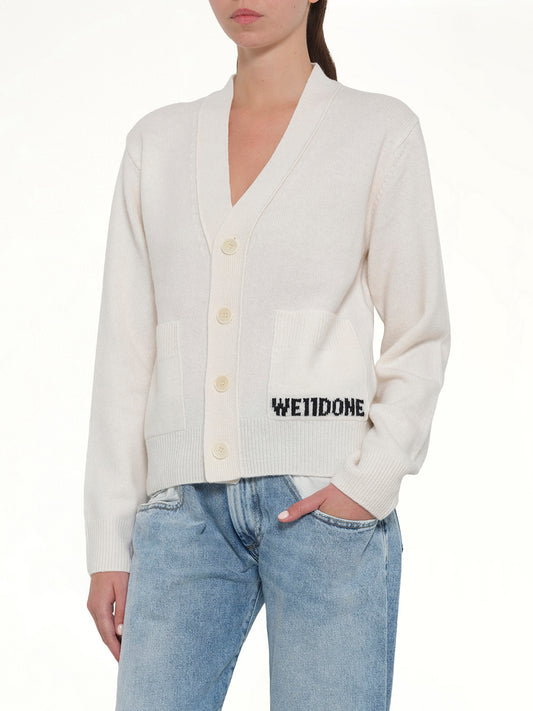 Pocket Logo Knit Cardigan in Ivory