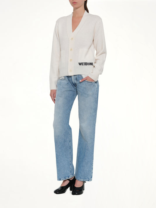 Pocket Logo Knit Cardigan in Ivory