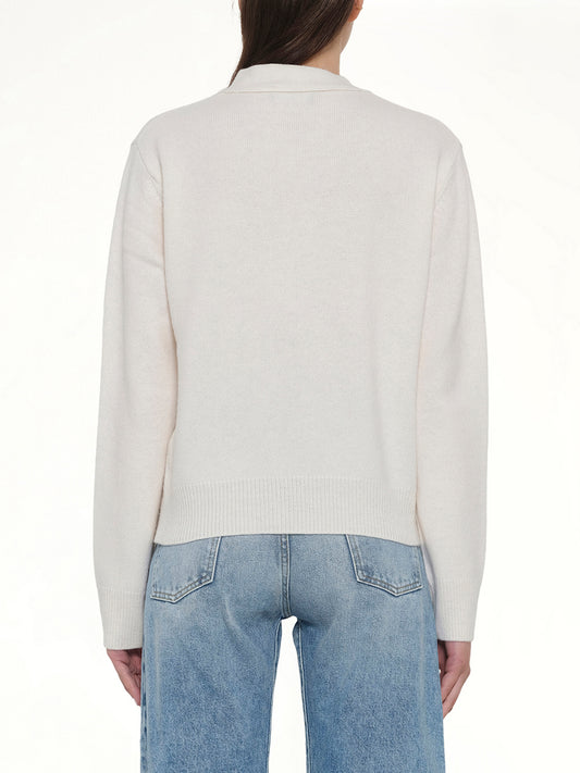 Pocket Logo Knit Cardigan in Ivory