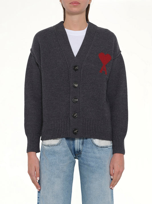 Red Ami De Coeur Cardigan in Grey