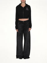 Teddy Bear Zip-Up Slim-Fit Hoodie in Black