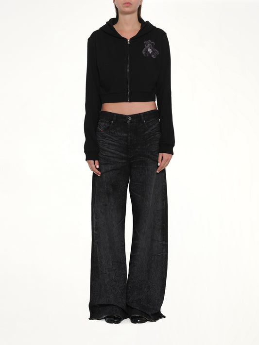 Teddy Bear Zip-Up Slim-Fit Hoodie in Black