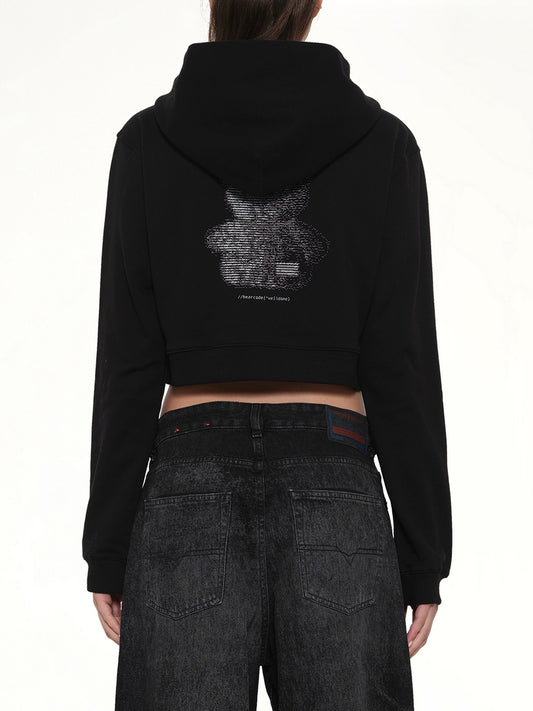 Teddy Bear Zip-Up Slim-Fit Hoodie in Black