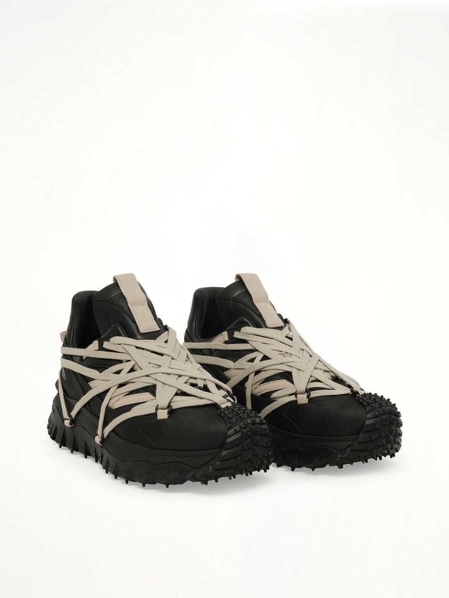Rick Owens x Moncler Trail Grip Megalace Sneaker in Black Front View | RICK OWENS