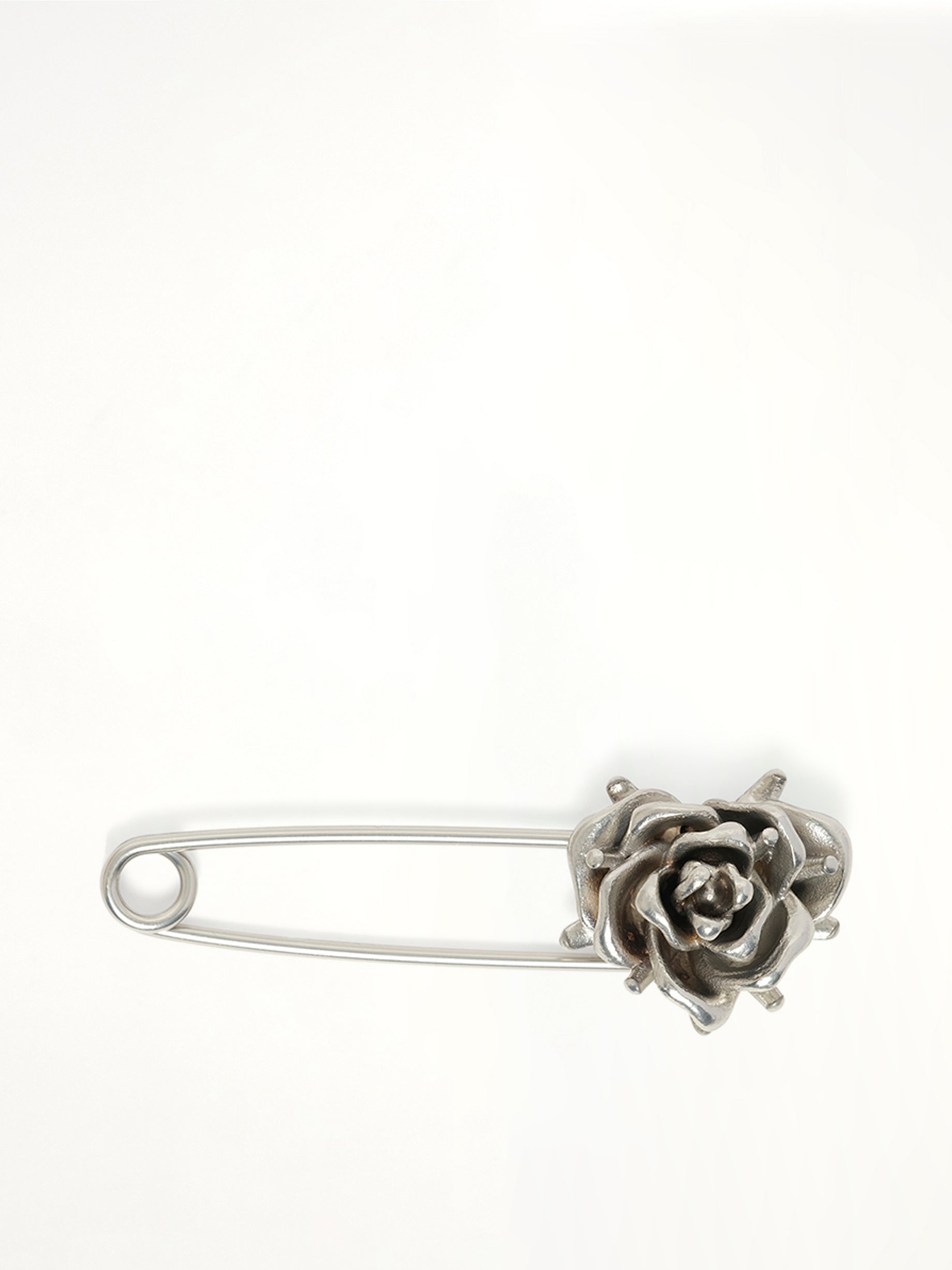 Small Spiky Rose Pin Brooch in Silver/Black
